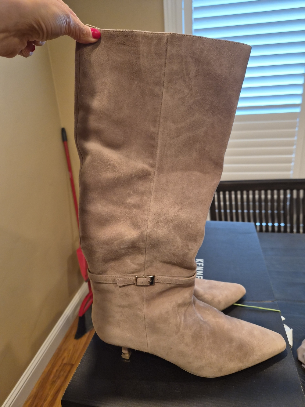 Nine West Taupe Suede Knee-High Pointed-Toe Boots
